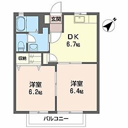 サンフォレスト1番館 2DKの間取図画像