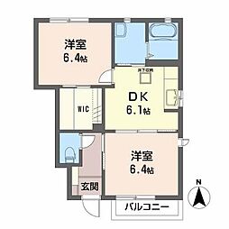 タウンコートA 2DKの間取図画像