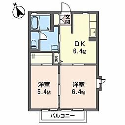 シャーメゾンフレアＢ 2階2DKの間取り
