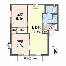 サザンコートB 2LDKの間取図画像