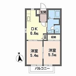ニューエステート笹谷D 2DKの間取図画像