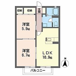 エターナルタウンB棟 2LDKの間取図画像