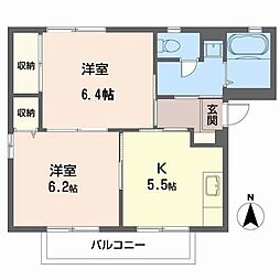 リバティガーデンB 2Kの間取図画像