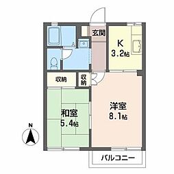 ディアスファ・ミーユB 2Kの間取図画像