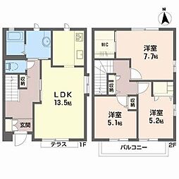 オーセントA 3LDKの間取図画像
