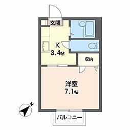 カーリンハウス 1Kの間取図画像