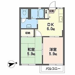 グリーンフィールドA 2DKの間取図画像