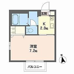 ハイフィールド 1Kの間取図画像