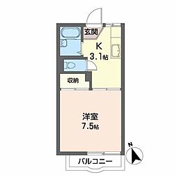ウェストヴィレッジ野田B 1Kの間取図画像