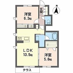 メルヴェーユM 2LDKの間取図画像