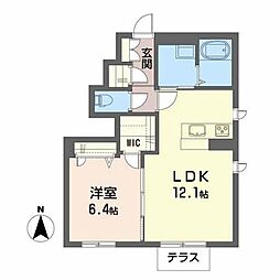 プランドール南中央B 1LDKの間取図画像