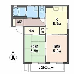 ロイヤルパークB 2Kの間取図画像