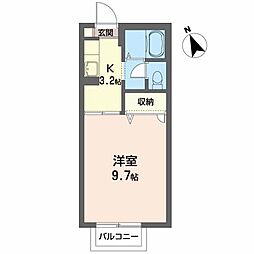 ジュネス　リュウ 2階1Kの間取り