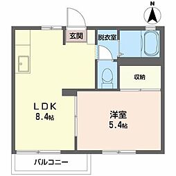 フレグランス小原田 1階1LDKの間取り
