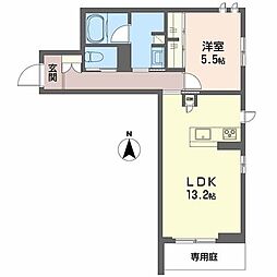 ロイヤルグランコート虎丸 105 1階1LDKの間取り