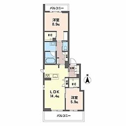 ロイヤルグランコート虎丸 301 3階2LDKの間取り