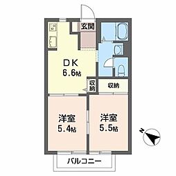 ベルハイムB 2DKの間取図画像