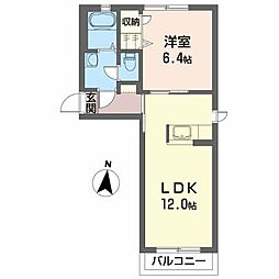 グレイスガーデンB 1LDKの間取図画像