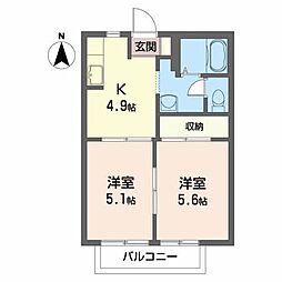 ハイツ白河 2Kの間取図画像