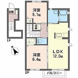 カノン 2LDKの間取図画像