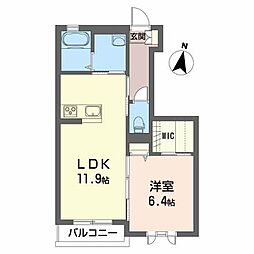 グランディーナ開成ＭＳII 1階1LDKの間取り