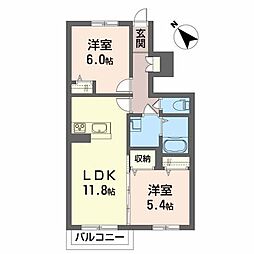グリーンセント　久留米 1階2LDKの間取り