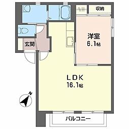 グランディーナ開成III 2階1LDKの間取り