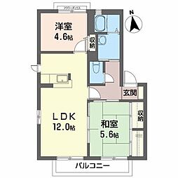グランディ・ミュウB 2LDKの間取図画像