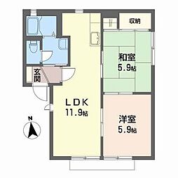 グランドール北町E 2LDKの間取図画像