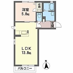 ソレイユA棟 1LDKの間取図画像