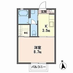 チェリーロード神町 1Kの間取図画像