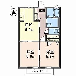 ラフォーレ御廟B 2DKの間取図画像