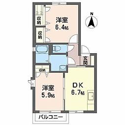 パークサイドマルサB 2DKの間取図画像