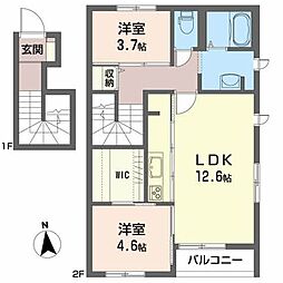 スマート五合田　Ａ 2階2LDKの間取り