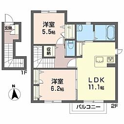 サウスグリーン 2LDKの間取図画像