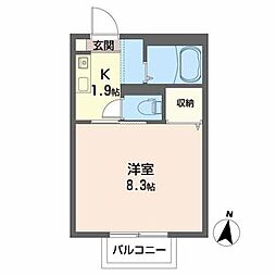 カオリーモ境田A 1Kの間取図画像