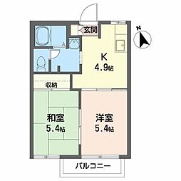 ディアス-北田A 2Kの間取図画像