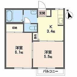 ディアス-北田E 2Kの間取図画像