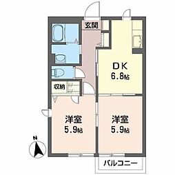 モントレー若宮A 2DKの間取図画像