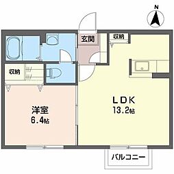 シャーメゾン江刺　Ａ 2階1LDKの間取り