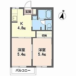 パセオわかばB 2Kの間取図画像