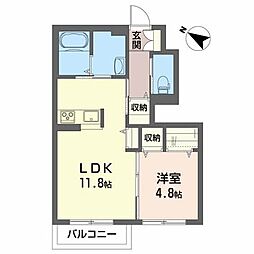 ソワイエアモアA 1LDKの間取図画像