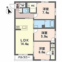 カーサレジオ千秋 3LDKの間取図画像