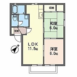 リバティハウスV 2階2LDKの間取り