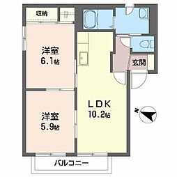 グレース城下Ｄ 2階2LDKの間取り