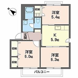 ウエスタンキャッスルＢ 2階3Kの間取り