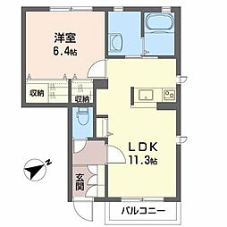 シャーメゾンコトンA 1LDKの間取図画像