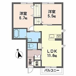 プレミアス 2LDKの間取図画像