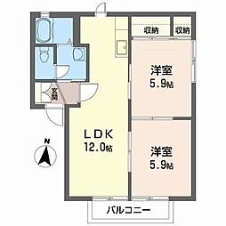 アーク・ヴィラC 2LDKの間取図画像