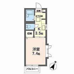 コーポエミネンス 1Kの間取図画像